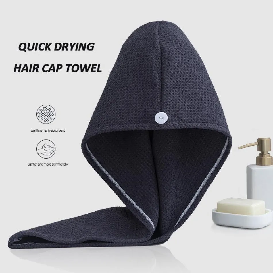 Serviette 2 emballage Hair Microfibre Serre les serviettes à tête séchée rapide avec boutons enveloppez le turban pour long 246p