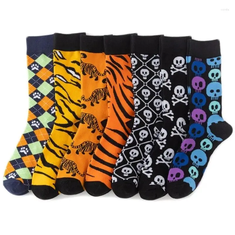 Chaussettes masculines 1 paires funky crâne masculine tigre dessin animé nouveau nouveauté hip hop orange fou cadeau