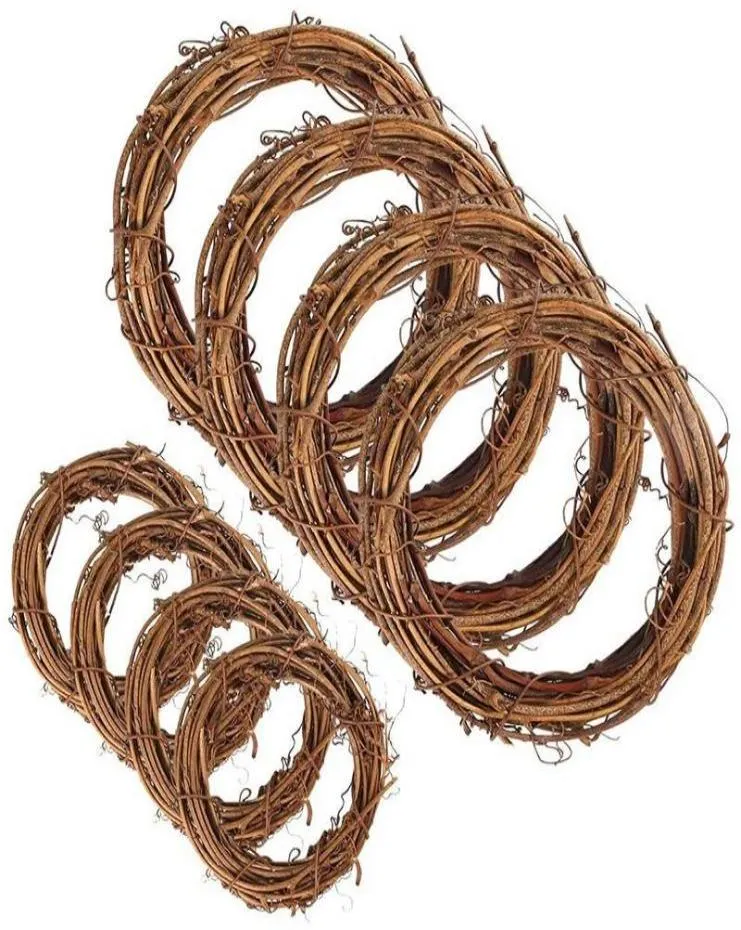 Decorative Flowers Wreaths 8 Pieces 2 Sizes Natural Grapevine Vine Branch Wreath Garland For DIY Christmas Craft Rattan Front Do4643635