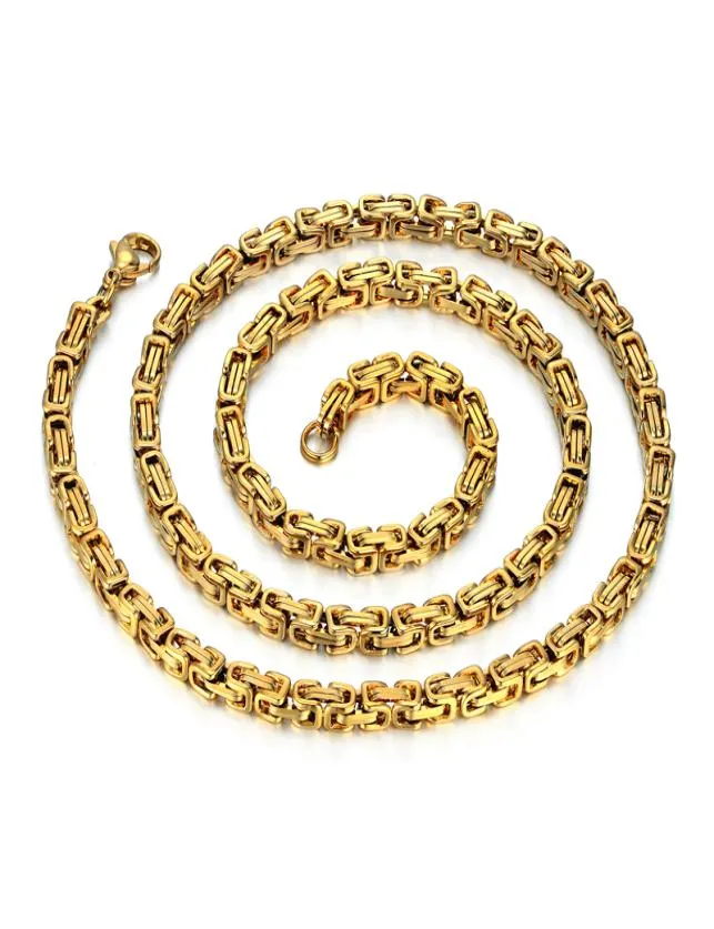 Mens Gold Chain Halsband 4mm kedjor halsband för män 20quot 26quot guldfärg rostfritt stål byzantin kedja halsband man c4283105