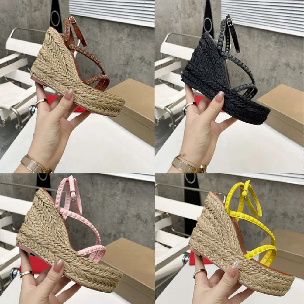 Designerschuhe Espadrille Sandalen Keile Plattform Sandalenkleid Party Schuh Lederpumpen Strohwebel schwarz mit Schachtel 564