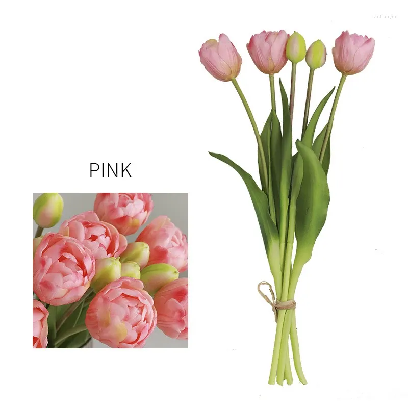 Flores decorativas 5 de cabeça/pacote bouquet de látex artificial Tulipe Buquet Real Touch Fake for Home Decor Party Wedding Bridal Layout