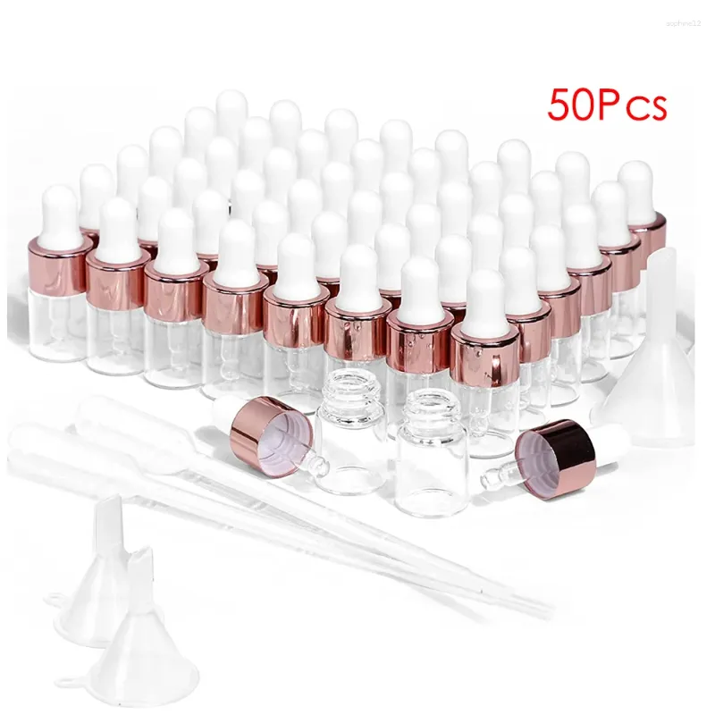 Botellas de almacenamiento 50 piezas/lote 2 ml 3ml 5ml Clear Golper Glass Bottle Small Essential Oil Pipette Contenedor Portable Perfume