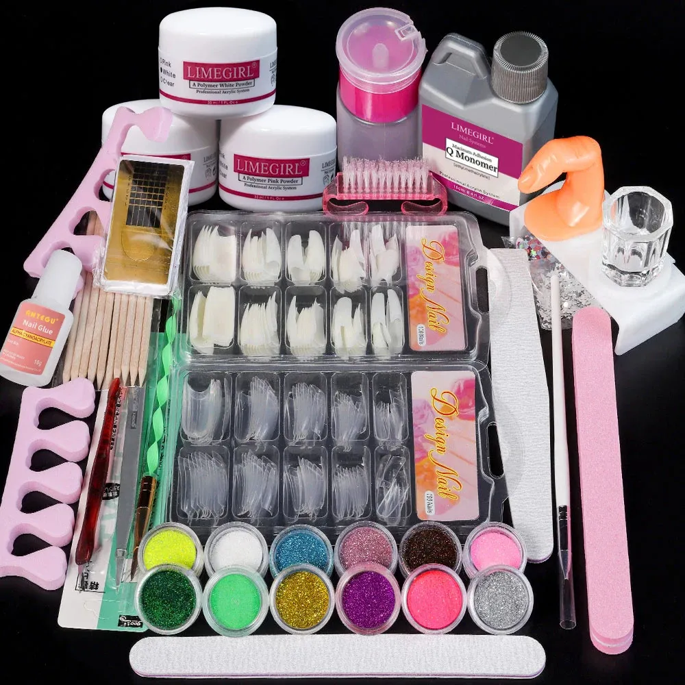 Ensemble d'ongles en acrylique Ensemble de clous professionnels novice Special Nail Set Powder Sparkling Powder Extension EXTENDE DE NOUDE DÉCORATION DE NOUDE TROP 240510