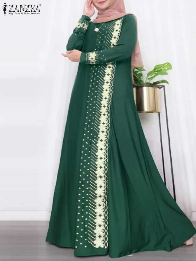 Etniska kläder Zanzea kvinnor Autumn Muslim Dress Elegant Loose Abaya Maxi sundress Long Slve Floral Printed Vestidos Robe O-Neck Robe Kaftan T240510