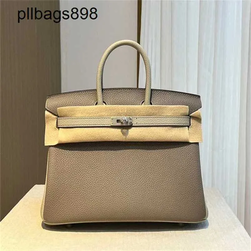 Brknns Handbag Genuine Leather 7A Handswen Colored 25Cm Grey Pearl Grey WomensL9IF