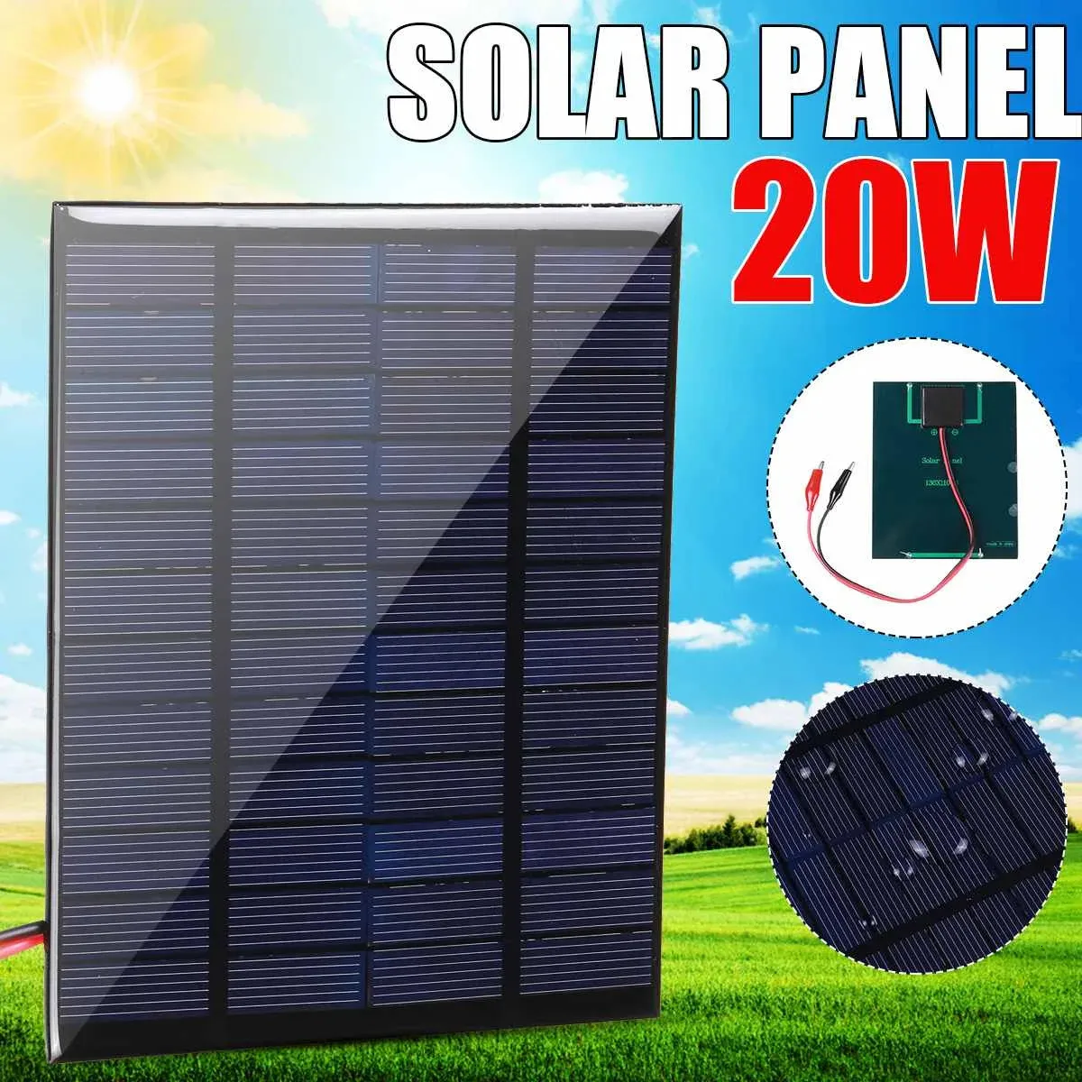 Panneau solaire 20 W Panneau solaire 12V Polycristallins Silicon Cellule DIY Câble étanche Système d'alimentation extérieure pour Campin 240430