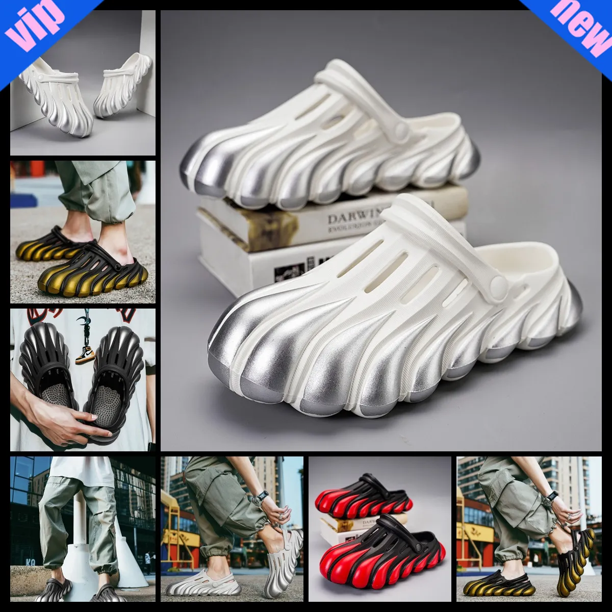 Painted Five Claw Golden Dragon EVA Hole Shoes Thick Sole Summer COOL SUMMER non-slip new male fashion eva cool red black 2024 sliver yellow 40-45 male boy