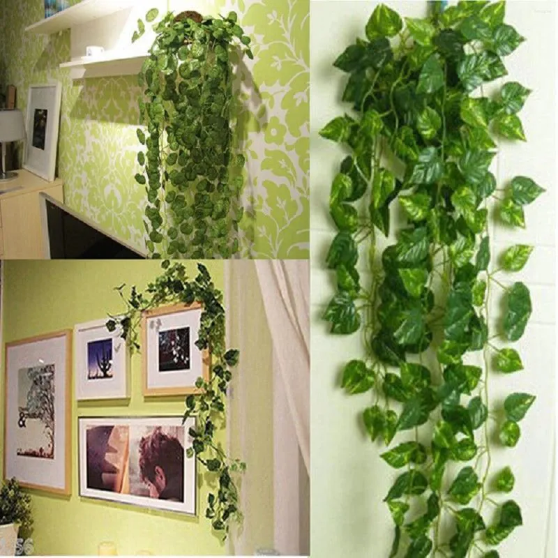 Fleurs décoratives 2,1 m simulation verte rotin arbre feuille à la maison décoration de mariage suspendu décoration murale de cordes
