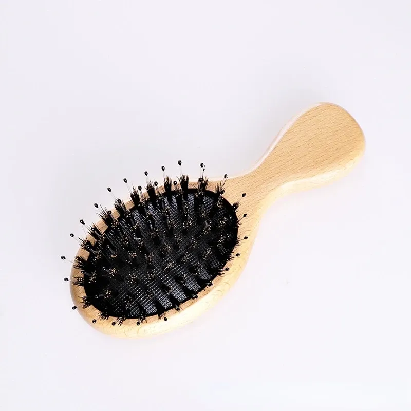 Novo Mini Beauty Beauty Hairbrush Scalp Massage Brush pente penteEscova de cerdas de javali natural