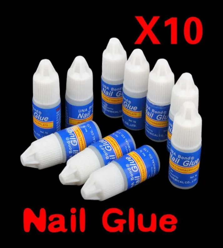 Ganze 10x 3G falsche Nagelkunstdekorationspitzen schnell trocknende Acrylkleber Maniküre2487308