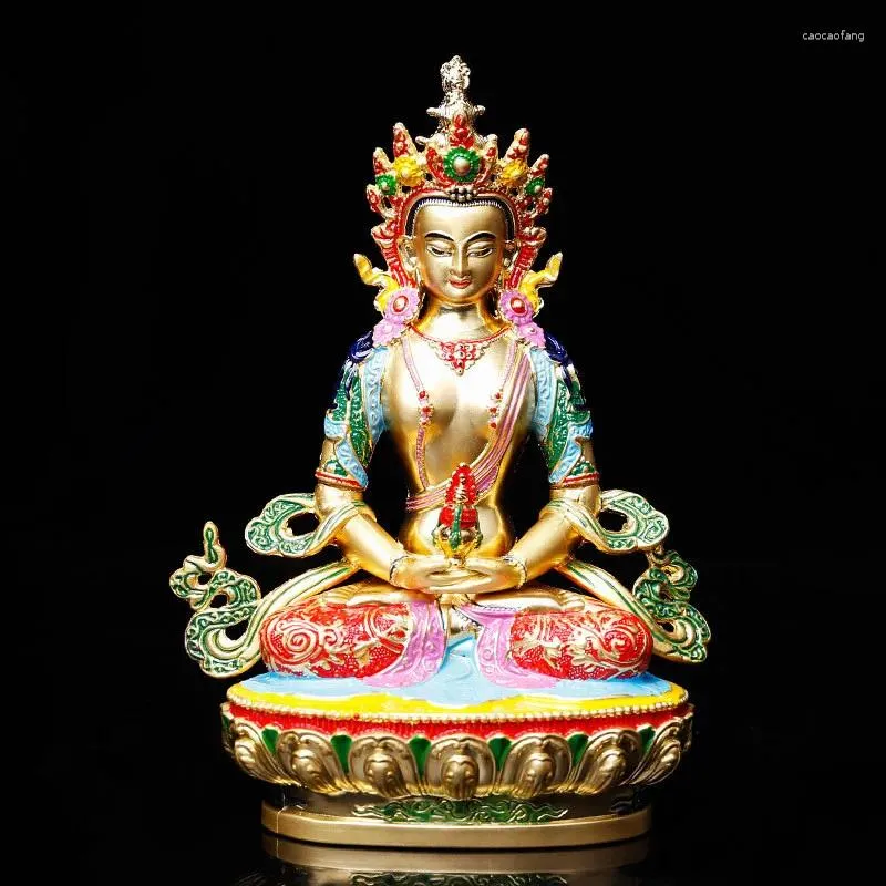 Figurine decorative Longevità/ Amitayus colorato 5 pollici Efficacia Tranic Buddha Lega Metal Fornitori buddisti Home/ Office Decorate Statue
