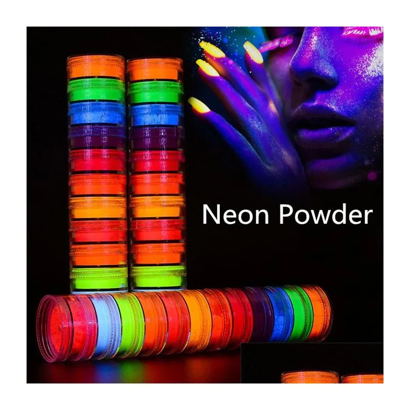 Lidschatten Neon Party Pulver 12 Farben in 1 set leuchtend Lidschatten Nagel Glitzer Pigment Fluoreszenz Maniküre Nägel Kunst Drop -Lieferung H otvhl