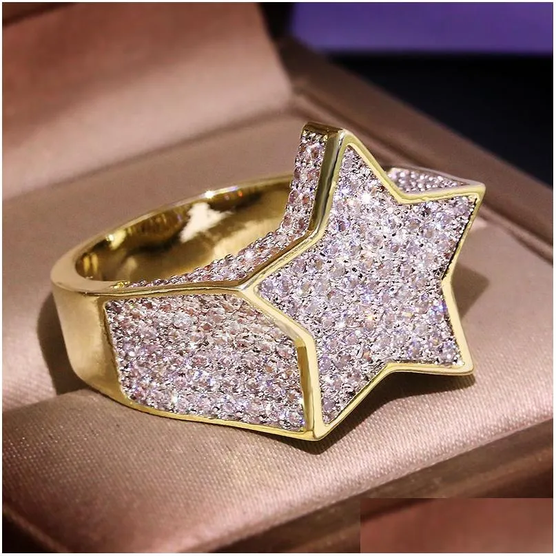 С боковыми камнями мужские кольца с золотыми кольцами высококачественные пятикратные звездные хип-хоп ювелирные украшения доставка Otarx