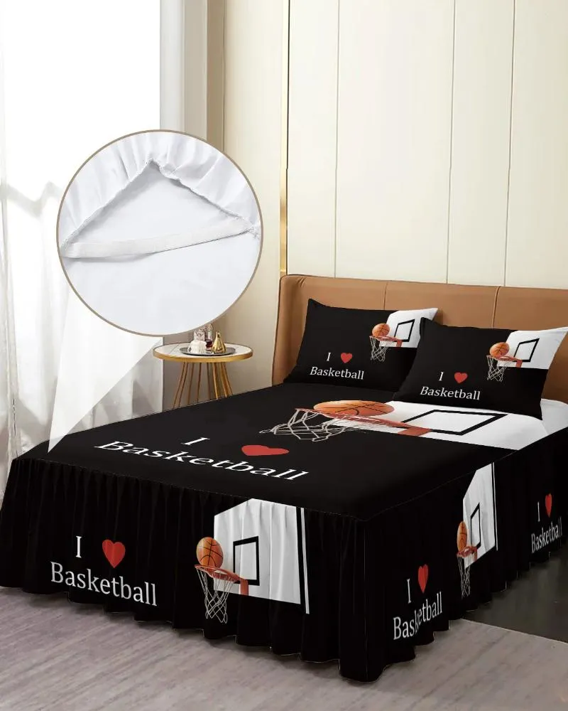 Sängkjol basketsport svart elastisk utrustade sängöverdrag med örngott skyddande madrass täcker sängkläder set ark