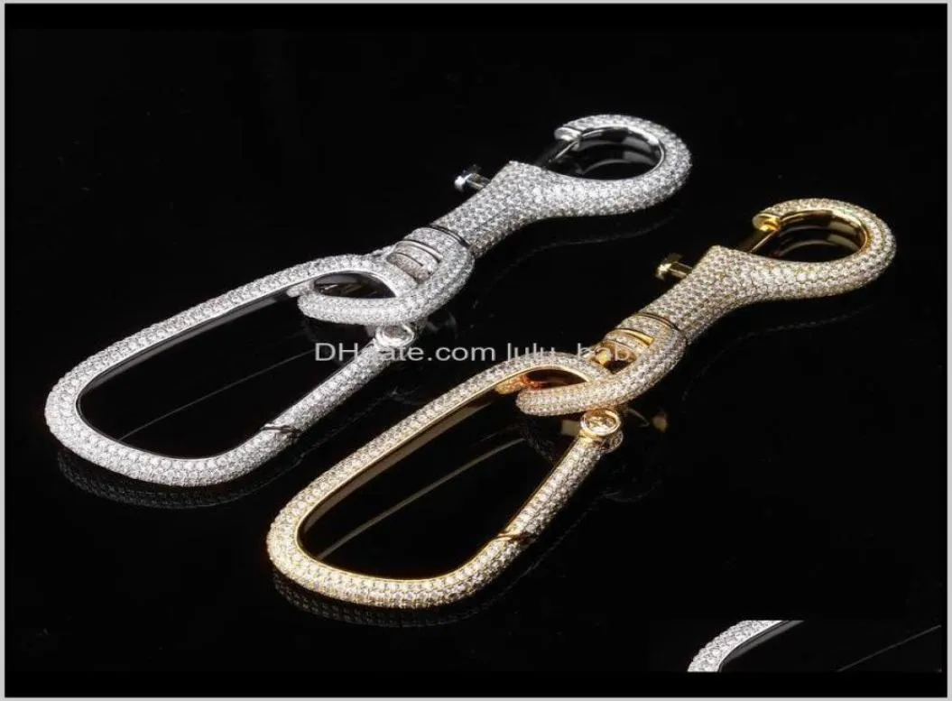 Rings Drop livraison 2021 Jielts de créateur de luxe Keychain Iced Out Bling Diamond Chain Hip Hop Key Ring Men Accessoires Gold Sier7107812