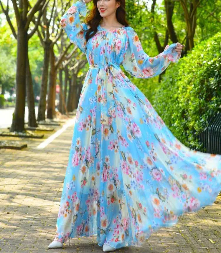 Ubranie etniczne Summerka plaża bohemiana maxi sukienka kwiatowa drukowana szyfonowa moda abaya islamskie ubrania muzułmańskie Arabia Saudyjska luźna długa sukienka T240510