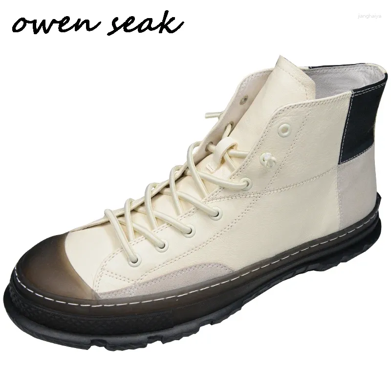 Chaussures décontractées owen Seak Men Botkle Boots Trainers de luxe Généralités en cuir en cuir Up Sneaker Brand d'hiver plat noir