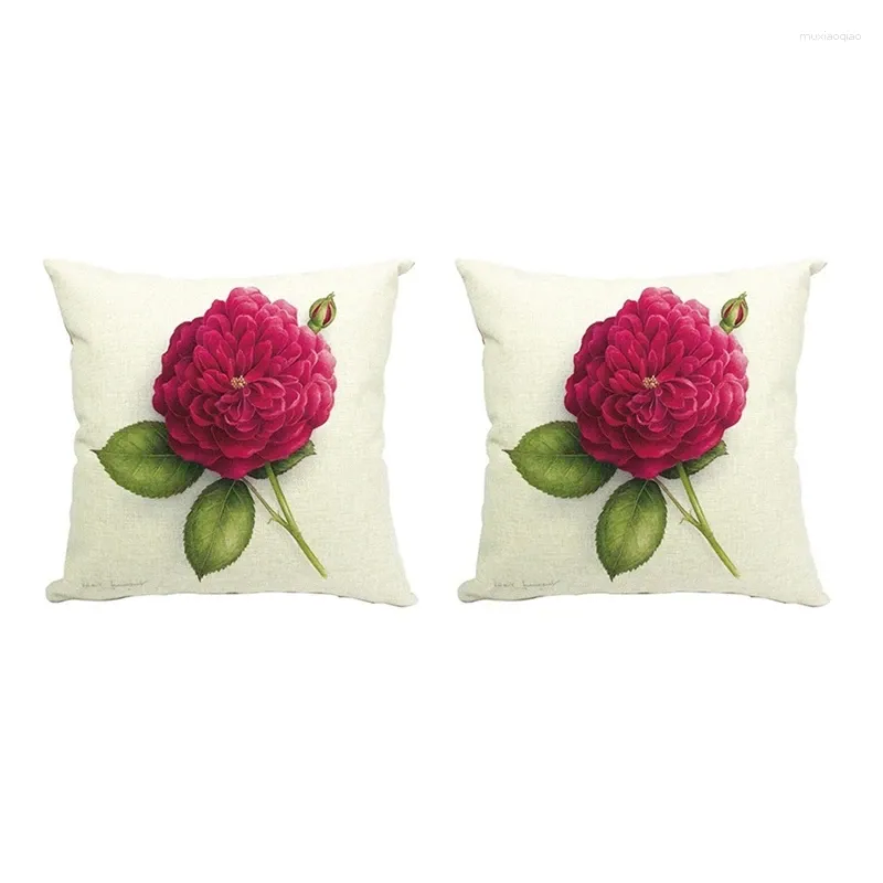 Kissen 2x Vintage Blumen-/Blumenflachs Dekorative Wurfkoffer Home Sofa dekorativ (Rosenblume 1)