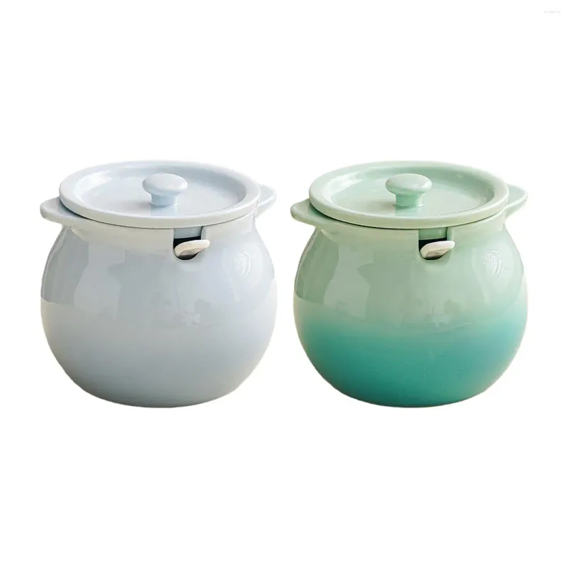 Garrafas de armazenamento Casa de cozinha de cerâmica elegante Conjunto com colher e tampa - jarra de grande capacidade para temposos chá