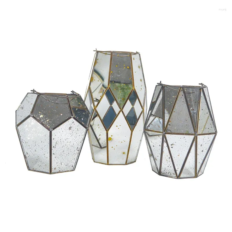 Titulares de vela Crystal Glass Holder espelho Geométrico Nórdico Decorações de casamento Kerzenhalter decoração de casa ZP50ZT