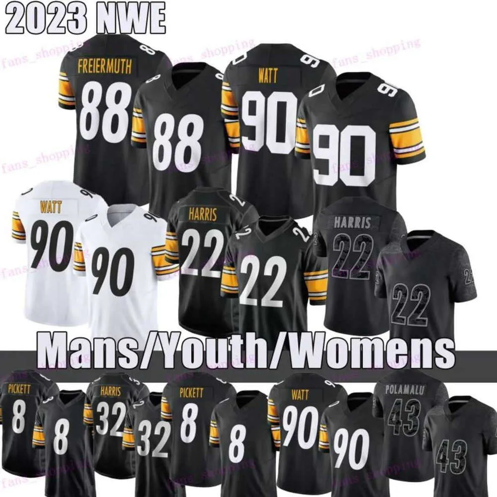 George Pickens 8 Kenny Pickett TJ Watt voetbaljersey 24 Joey Porter Jr Franco Najee Harris Troy Polamalu Minkah Fitzpatrick Pat Freiermuth Cameron Heyward Bettis