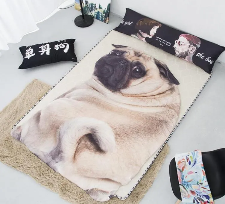 New Home Textile 3D Cute Pug Dog Cat Soft Bedspread Lightweight Kids Adult Bed Throw Sofa Warm Irregular Blanket Summer Quilts1771145