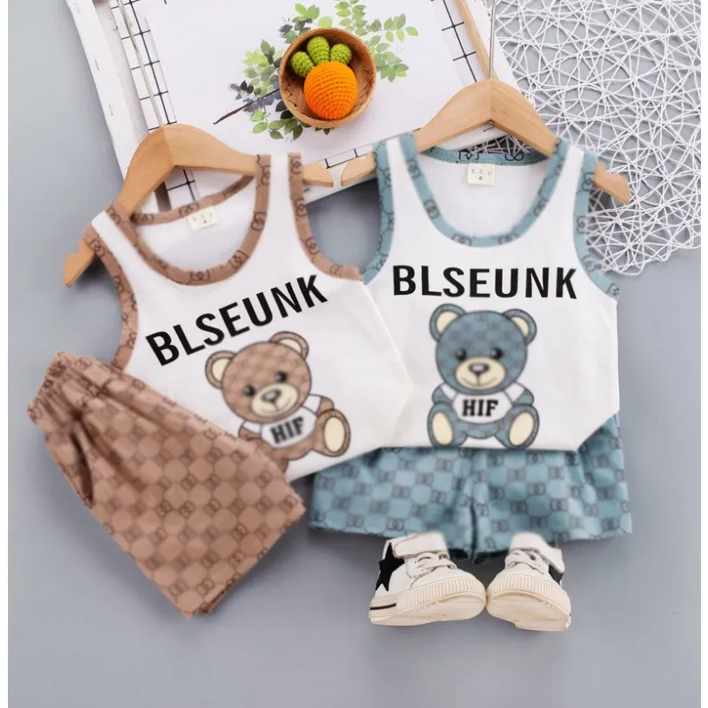 Çocuk set yabancı stil bebek gündelik ayı çocuk Koreli versiyonu yakışıklı çocuk yelek seti gelgit versiyonu