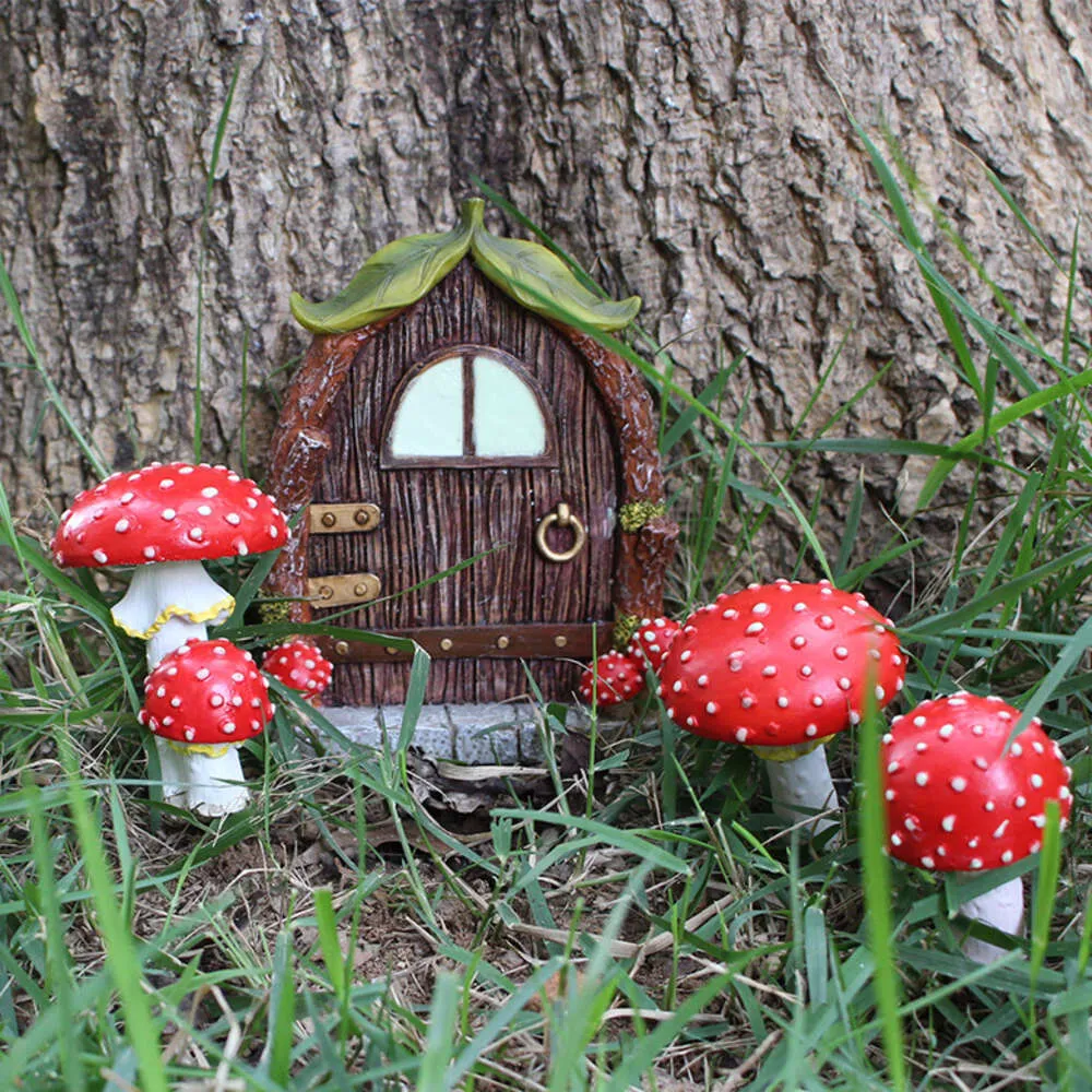 Nuovo giardino in resina all'aperto in stile americano per aree rurali, porte e finestre, inserti di funghi, decorazioni per cortile