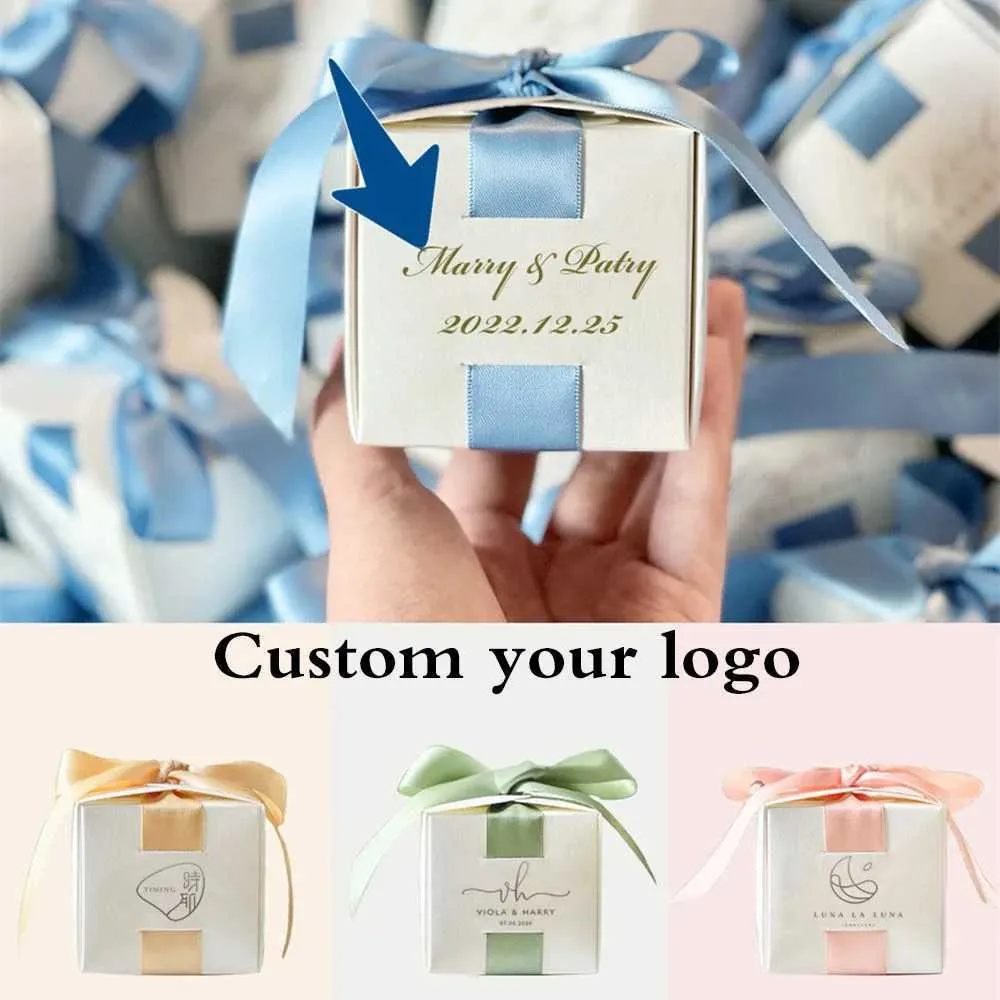 Confezione regalo di cartone bianco scatola regalo con imballaggio a nastro Sconti per matrimoni Supporto cioccolato decorativo per EmbossingQ240511 personalizzato