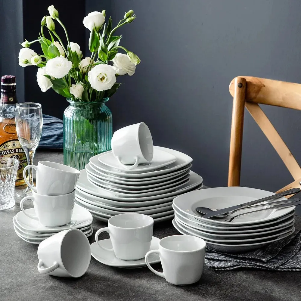 30Piece Porcelain Dinnerware Set Gray White Modern Dish for 6 Complete Tableware Plates and Bowls Sets freight free 240508