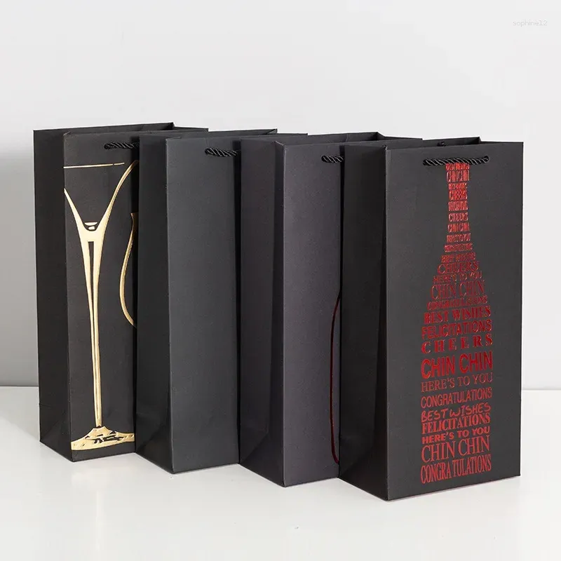 Bolsa de vinhos dourada de papelão preto embrulho de presente bolsa de casamento de ponta de casamento conveniente Champagne Single/Double Garrafas de armazenamento