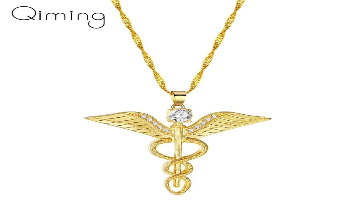 Ange's Wings Collier Femmes Moissanite Ouroboros Magic Wand Caduceus Médical d'urgence médical infirmière bijoux 19559058
