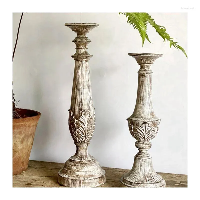 Candle Holders Wood Resin Mold Holder Ingraved Round High Creative Wooden Candlestick Velas Aromaticas Kaarsenhouder Antique Home Decor