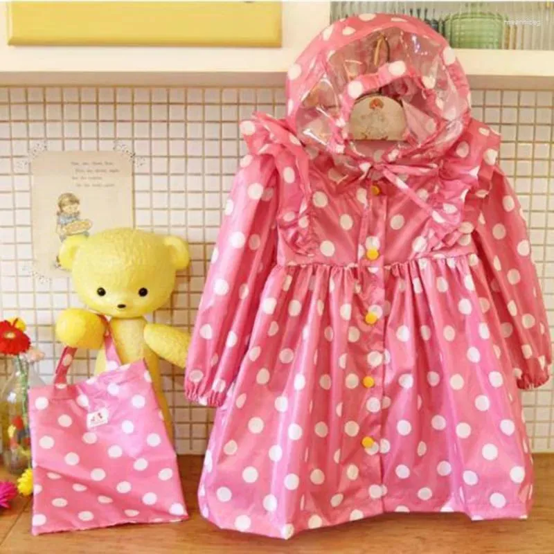 Regnrockar 90-130 cm polka prickar barn prinsessa regnrock för barn flickor baby regnrock poncho jacka vattentät utomhus vandring regnkläder