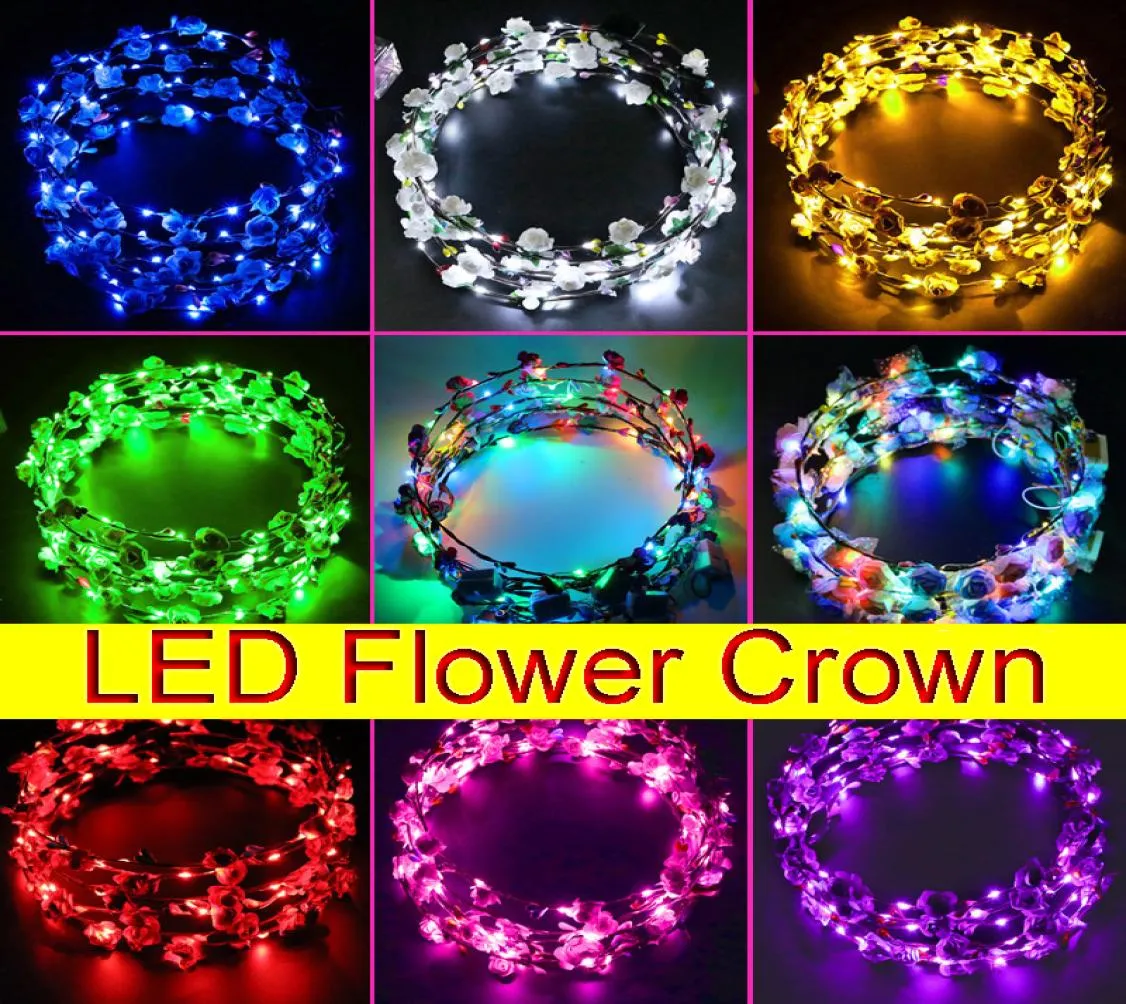 LED Flower Crown Light Up Flowers Crown Floral Multifictional Floral Headpice Hair Couron pour les femmes Girls Birthday Wedding Party Night 7209261