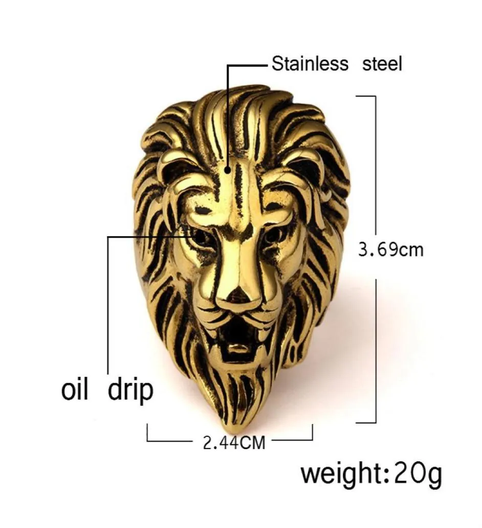 Fashion Men en acier inoxydable Ring Hip Hop Style punk vintage Golden Color Black Lion Head Rings Bijoux Taille 7156330534