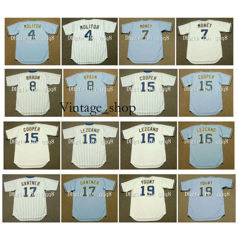 Vin 1984 1974 Vintage 4 Paul Molitor 7 Don Money 8 Ryan Braun 15 Cecil Cooper 16 Sixto Lezcano 17 Jim Gantner 19 Robin Yount White Blue Retro Retro