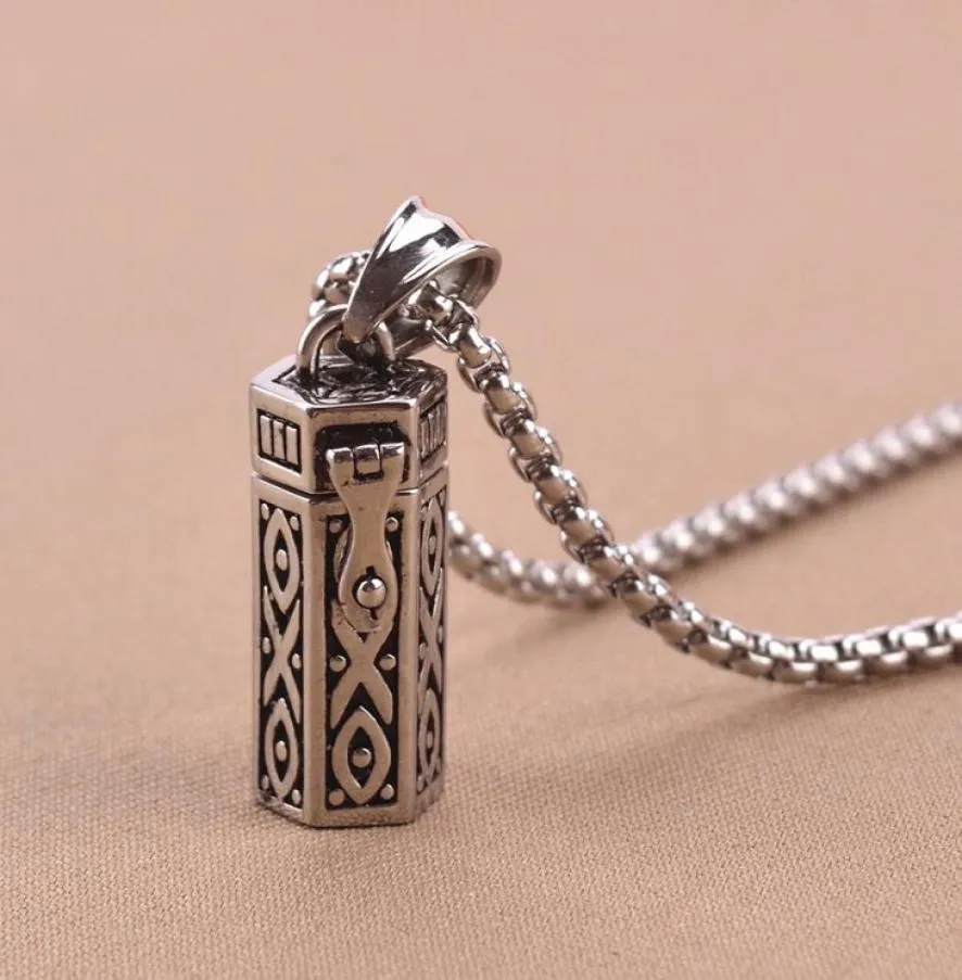 Titanium Vintage Ash Box Pendant Biżuter Pet Urn Kremacja Keepsake Otwarty Układ w uchwycie Ashes Capsule łańcuch Naszyjnik 5611849