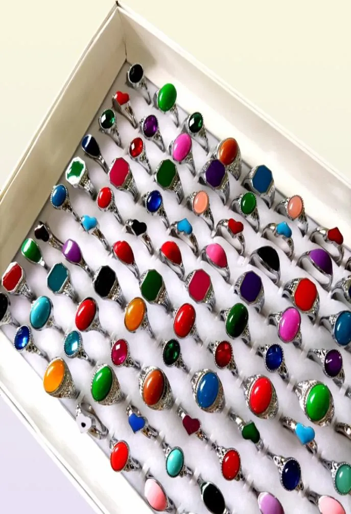 50pccslot colorido feminino de strass de cristal anéis de prata de cristal garotas charme de dedos fofos fot