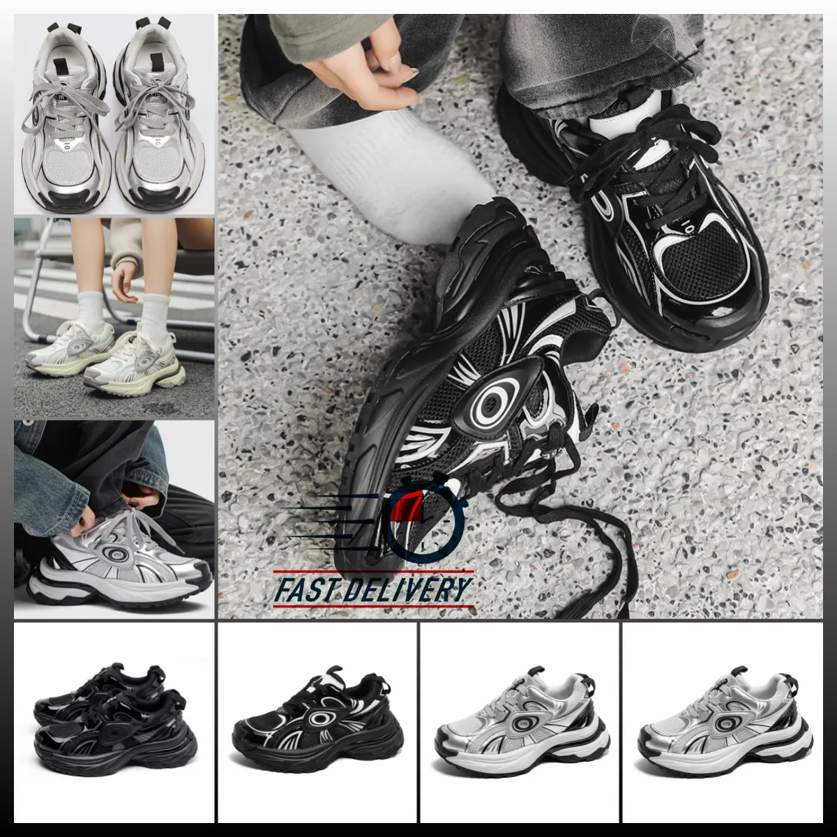 Popüler kalın taban baba ayakkabıları kadınlar yeni Çin şık rahat ayakkabı spor ayakkabılar beyaz dantelli spor ayakkabı dört tarzı ücretsiz kargo gençlik severler yeni modaya uygun erkek pvc