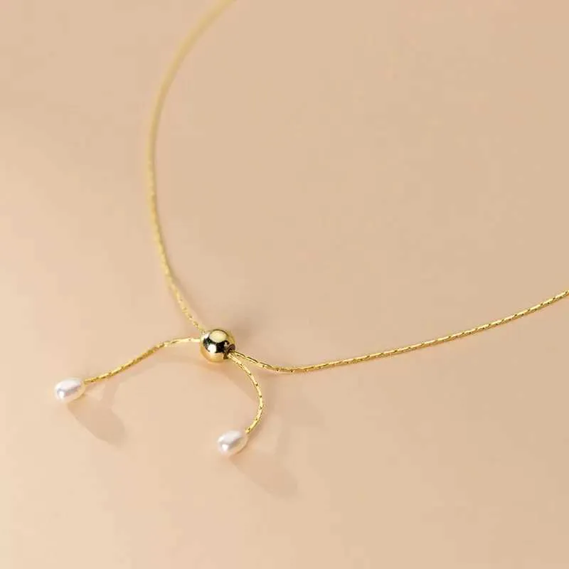 Colliers de pendentif Colliers suspendus de notation de nœud bowknot de perle ajusté coréen pour femmes Mujer 14K réel cuivre à l'or mince chaîne de serpents minces de serpent