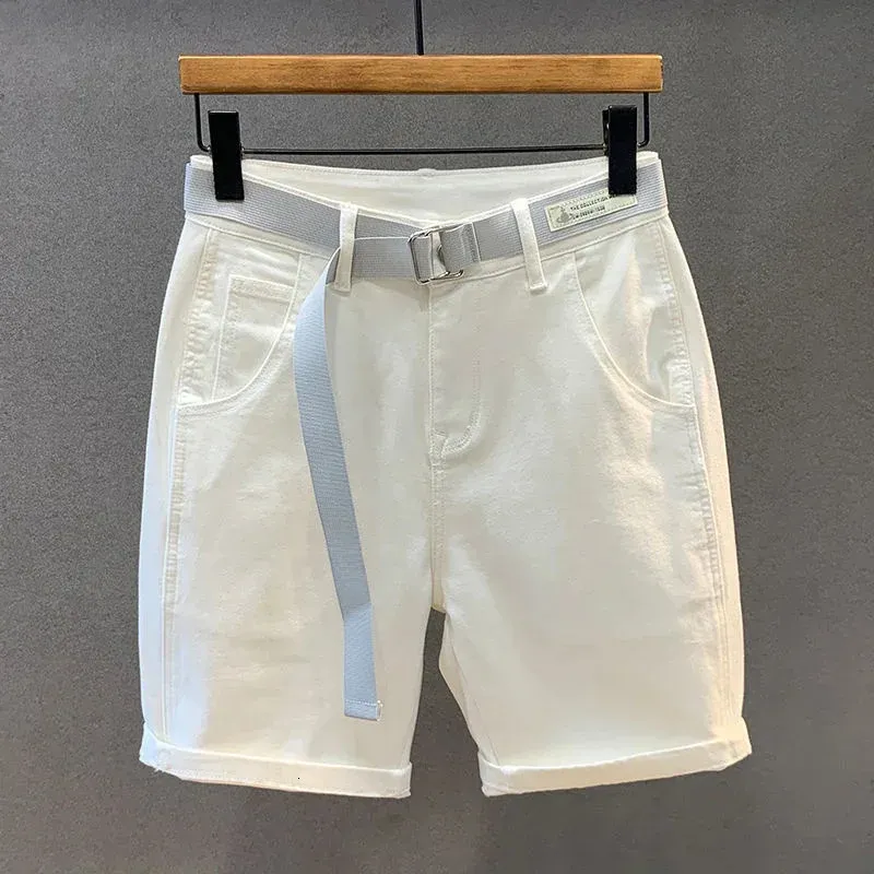 Shorts White Shorts Fashion Streetwear Knee Lunghezza Bermuda Fibra di cotone Jean 240506