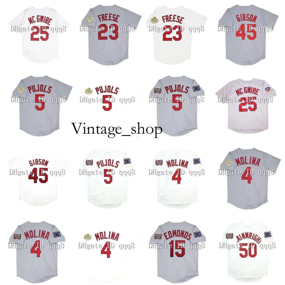 Vin Vintage 2006 2011 Beyzbol Forması 5 Albert Pujols Mark 25 McGwire 15 Jim Edmonds 4 Yadier Molina 50 Adam Wainwright 45 Bob Gibson 23 David