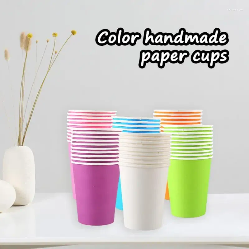 Disposable Cups Straws 100PCS 7.5 Oz DIY Party Colored Paper Suitable For Holiday Wedding Office Outdoor Activities Supplies
