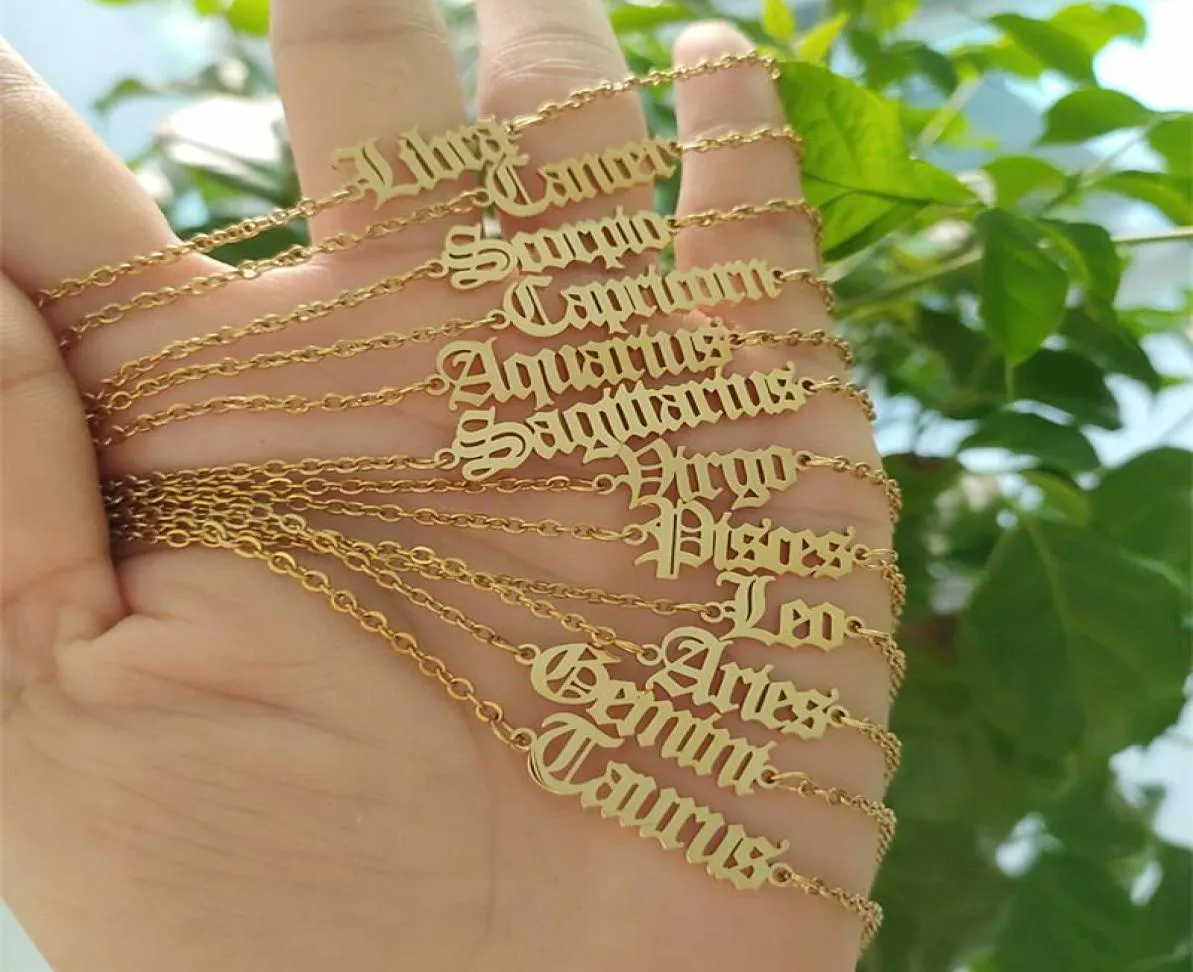 12 pccslot segni zodiacico bracciali da donna uomo gioiello hip hop lettere inglesi vecchie lettere Bransoletki Damskie Bracciale in acciaio inossidabile L1506693
