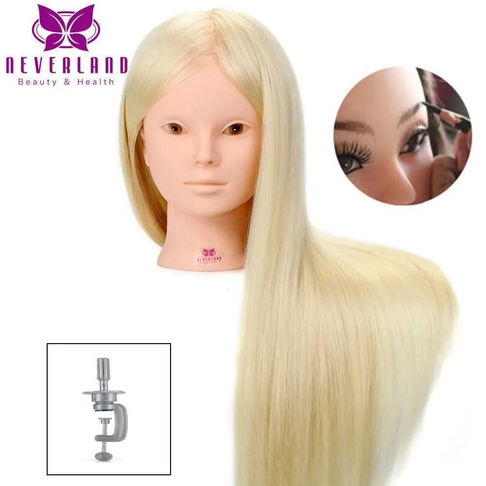 Głowy manekinowe 24 cale 50% prawdziwe ludzkie włosy fałszywa głowa używana do makijażu fryzury profesjonalna praktyka biała blond lalka Q240510