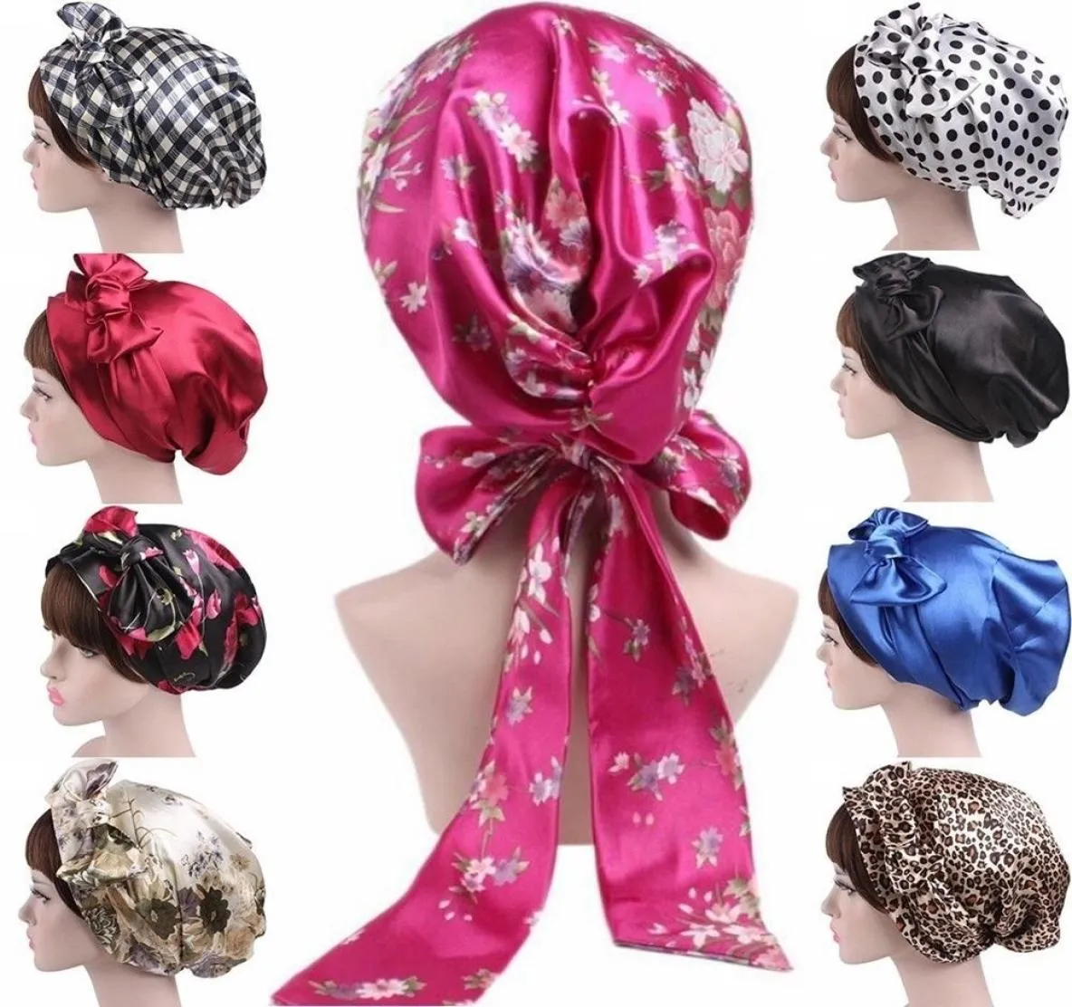 Écharpe douce Hijab Satin Bow Headscarf Bonnet Hair Wrap Sleeping Turban Head Accessoires Bandanas5450618