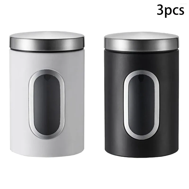 Storage Bottles 3 Piece Round Canister Set Food Containers With Airtight Lid