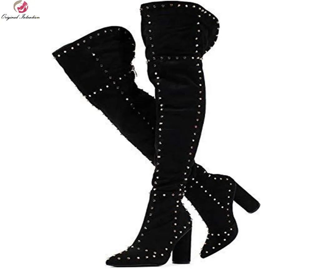 Bottes sexy cuisses hautes femmes talons carrés sur le genou longs chaussures d'hiver féminine femme léopard talons en daim plus taille 477469374